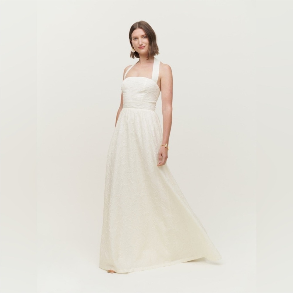 Reformation Edessa Halter Neck Textured Maxi Dress Ivory Size 8 Bridal Gown NWT